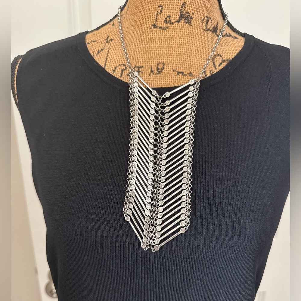 Silvertone Metal Stunning Statement Necklace. Mul… - image 2